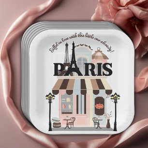 Paris Eiffel in Love French Cafe Baby Shower  Paper Plate