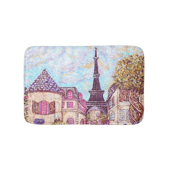 Paris Eiffel landscape pointillism bath mat (Front)