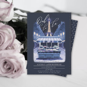 Paris Eiffel Night Flowers Watercolor Birthday Invitation