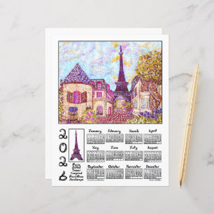 Paris Eiffel Pointillism Landscape 2026 Calendar