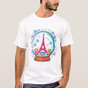 Paris Eiffel Snow Globe Christmas Art T-Shirt