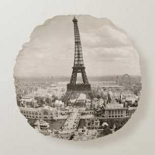 Paris: Eiffel Tower, 1900 Round Cushion