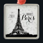 Paris Eiffel Tower Add Your Name Metal Tree Decoration<br><div class="desc">This ornament features a graphic of the Eiffel Tower along with text for you to personalise with your name and the year.</div>
