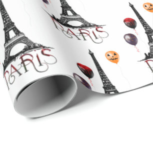 Paris, Eiffel Tower and Halloween Balloons Gothic Wrapping Paper