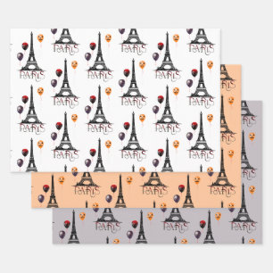 Paris, Eiffel Tower and Halloween Balloons Gothic Wrapping Paper Sheet