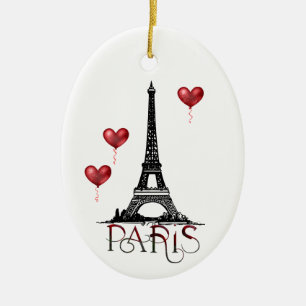 Paris, Eiffel Tower and Red Balloons Christmas Ceramic Tree Decoration