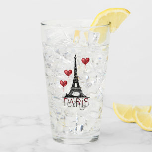 Paris, Eiffel Tower and Red Heart Balloons Glass