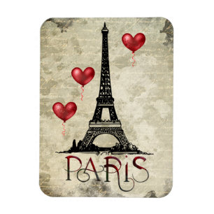 Paris, Eiffel Tower and Red Heart Balloons Script Magnet