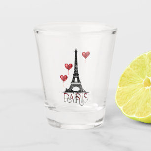 Paris, Eiffel Tower and Red Heart Balloons Shot Glass