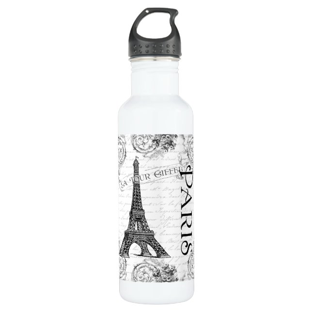 Paris Eiffel Tower and Scrolls 710 Ml Water Bottle (Front)