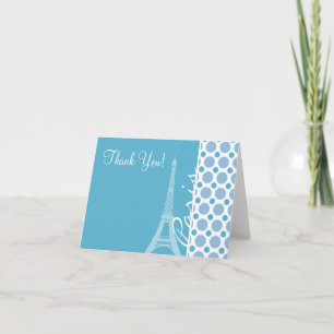 Paris, Eiffel Tower, Baby Blue Polka Dots Thank You Card