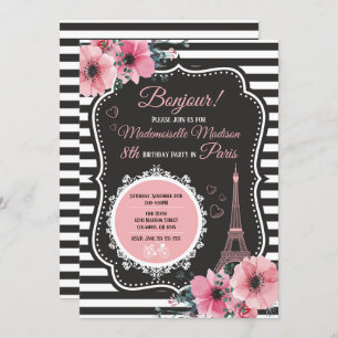 Paris Eiffel Tower Birthday Party Invitation