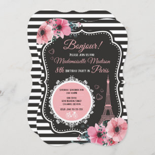 Paris Eiffel Tower Birthday Party Invitation