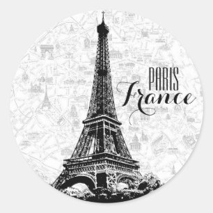 Paris Eiffel Tower Black and White Classic Round Sticker