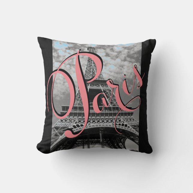 Paris Eiffel Tower Black and White Throw Pillow (Front)