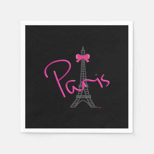 Paris Eiffel Tower, black Standard Cocktail Napkin