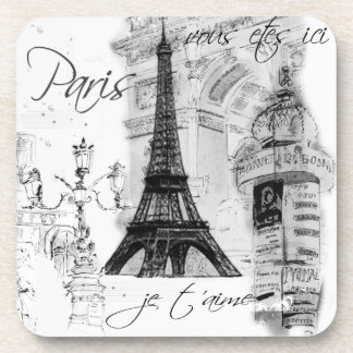 Paris Eiffel Tower Black & White Collage Coaster
