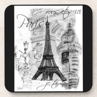 Paris Eiffel Tower Black & White Collage Coaster