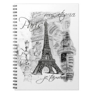Paris Eiffel Tower Black & White Collage Spiral Notebook