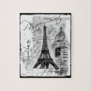 Paris Eiffel Tower Black & White Collage Street Sc Jigsaw Puzzle