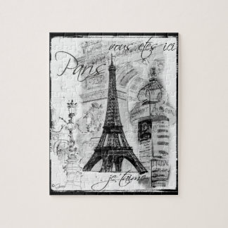 Paris Eiffel Tower Black & White Collage Street Sc Jigsaw Puzzle