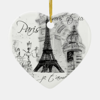 Paris Eiffel Tower Black & White Scene Ceramic Tree Decoration