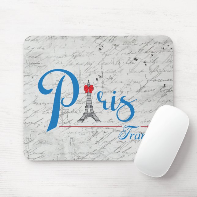 Paris Eiffel Tower Blue Text Bow Mouse Pad (With Mouse)