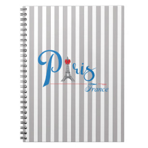 Paris Eiffel Tower Blue Text Bow Notebook