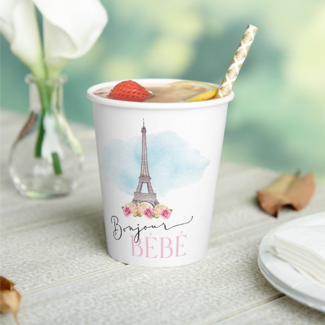Paris Eiffel Tower Bonjour Baby Paper Cups (Insitu)