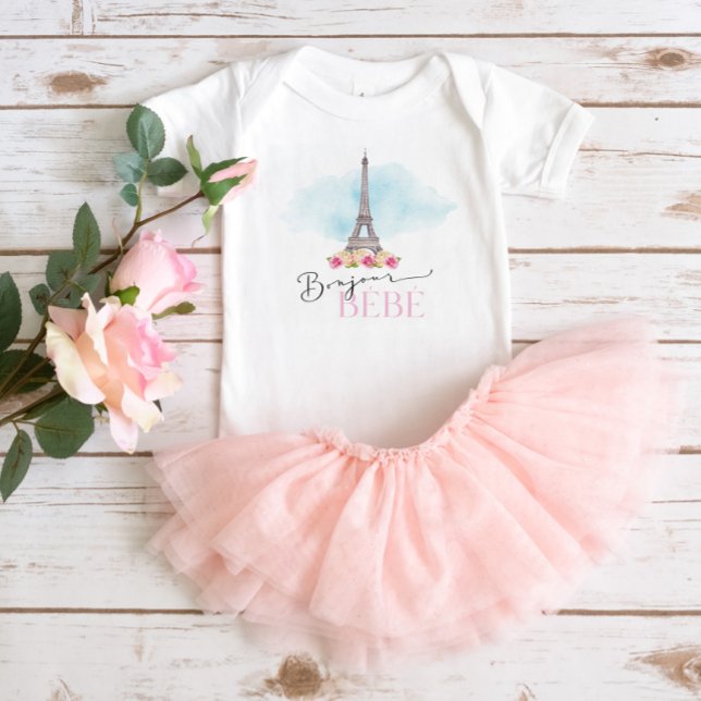 Paris Eiffel Tower Bonjour Bébé Baby Bodysuit (Creator Uploaded)