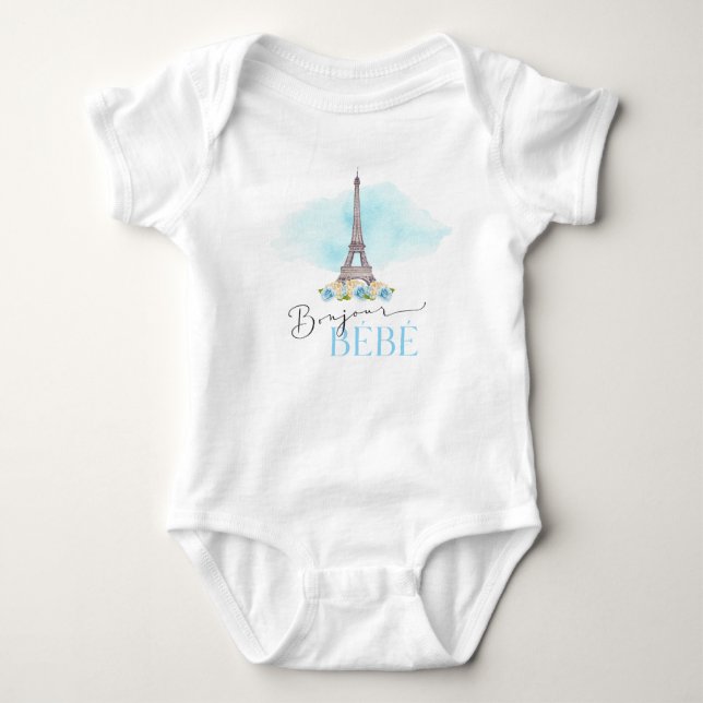 Paris Eiffel Tower Bonjour Bébé Baby Bodysuit (Front)