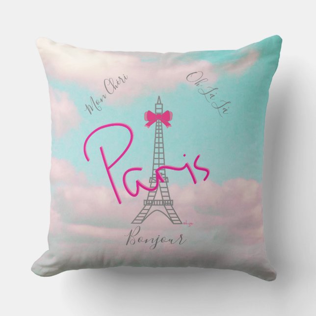 Paris, Eiffel Tower Bonjour French Modern  Cushion (Front)