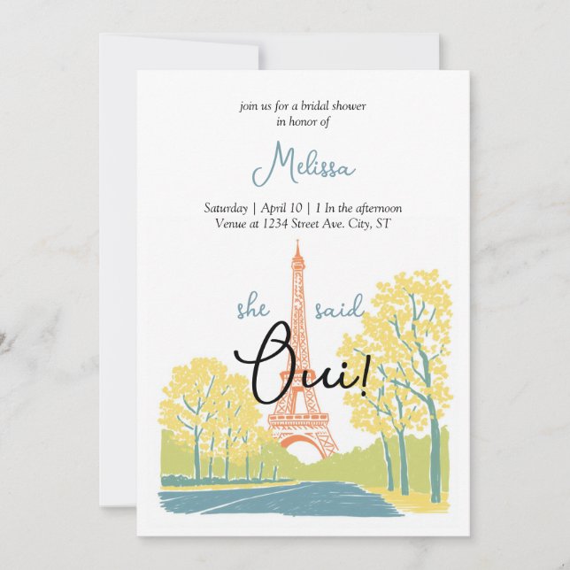 Paris Eiffel Tower bridal shower invitations (Front)