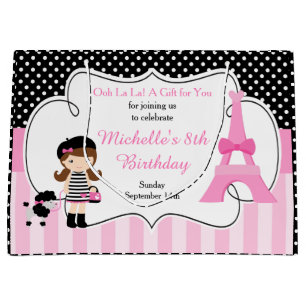 Paris Eiffel Tower Brunette Girl Large Gift Bag