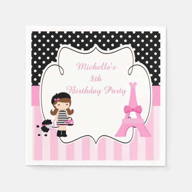 Paris Eiffel Tower Brunette Girl Napkin (Front)
