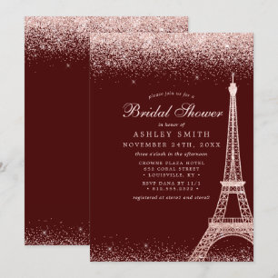 Paris Eiffel Tower Burgundy Sparkle Bridal Shower Invitation