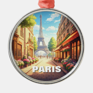 Paris Eiffel Tower Cafes Postcard Metal Tree Decoration