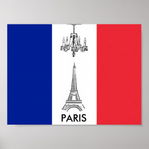 Paris Eiffel Tower Chandelier French Flag Poster