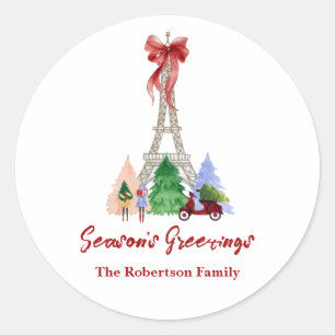 Paris Eiffel Tower Christmas Holiday Custom Classic Round Sticker