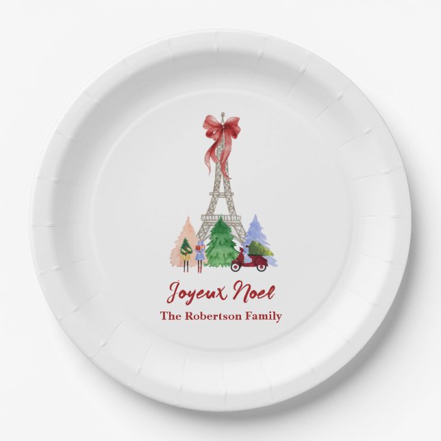 Paris Eiffel Tower Christmas Holiday Custom Paper Plate (Front)