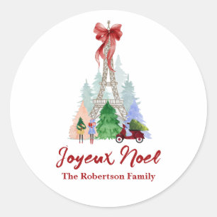 Paris Eiffel Tower Christmas Holiday Personalized Classic Round Sticker