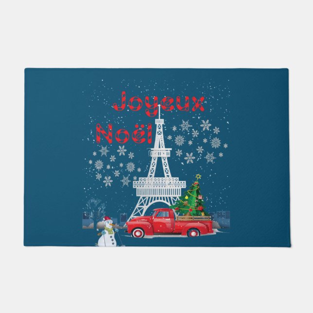 Paris Eiffel Tower Christmas Tree Red Truck Joyeux Doormat (Front)