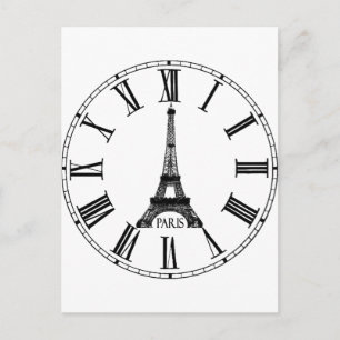 Paris Eiffel Tower Clock French Postcard