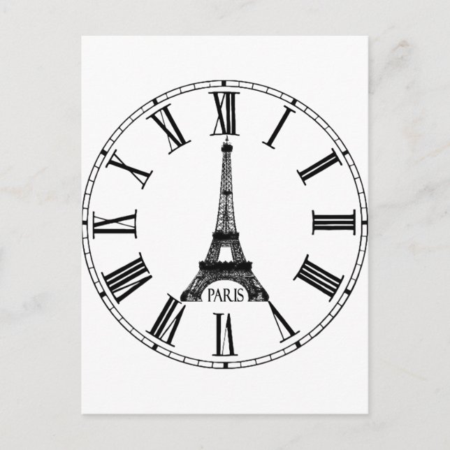 Paris Eiffel Tower Clock French Postcard (Front)