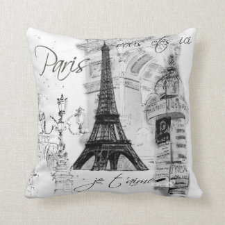 Paris Eiffel Tower Collage Black & White Cushion