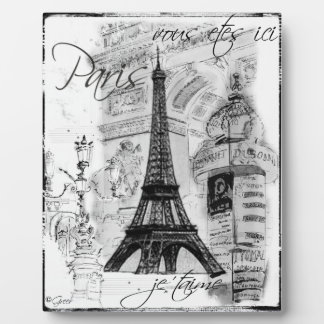 Paris Eiffel Tower Collage Black & White Scene Plaque