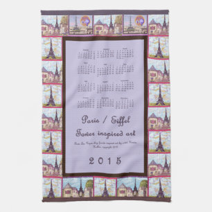 Paris Eiffel Tower cool art 2015 kitchen calendar Tea Towel