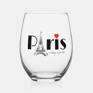 Paris Eiffel Tower Design  Stemless Wine Glass
