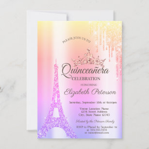 Paris Eiffel Tower,Drip Ombre Quinceañera  Invitation
