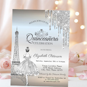 Paris Eiffel Tower,Drips,Ballerina  Quinceañera  Invitation